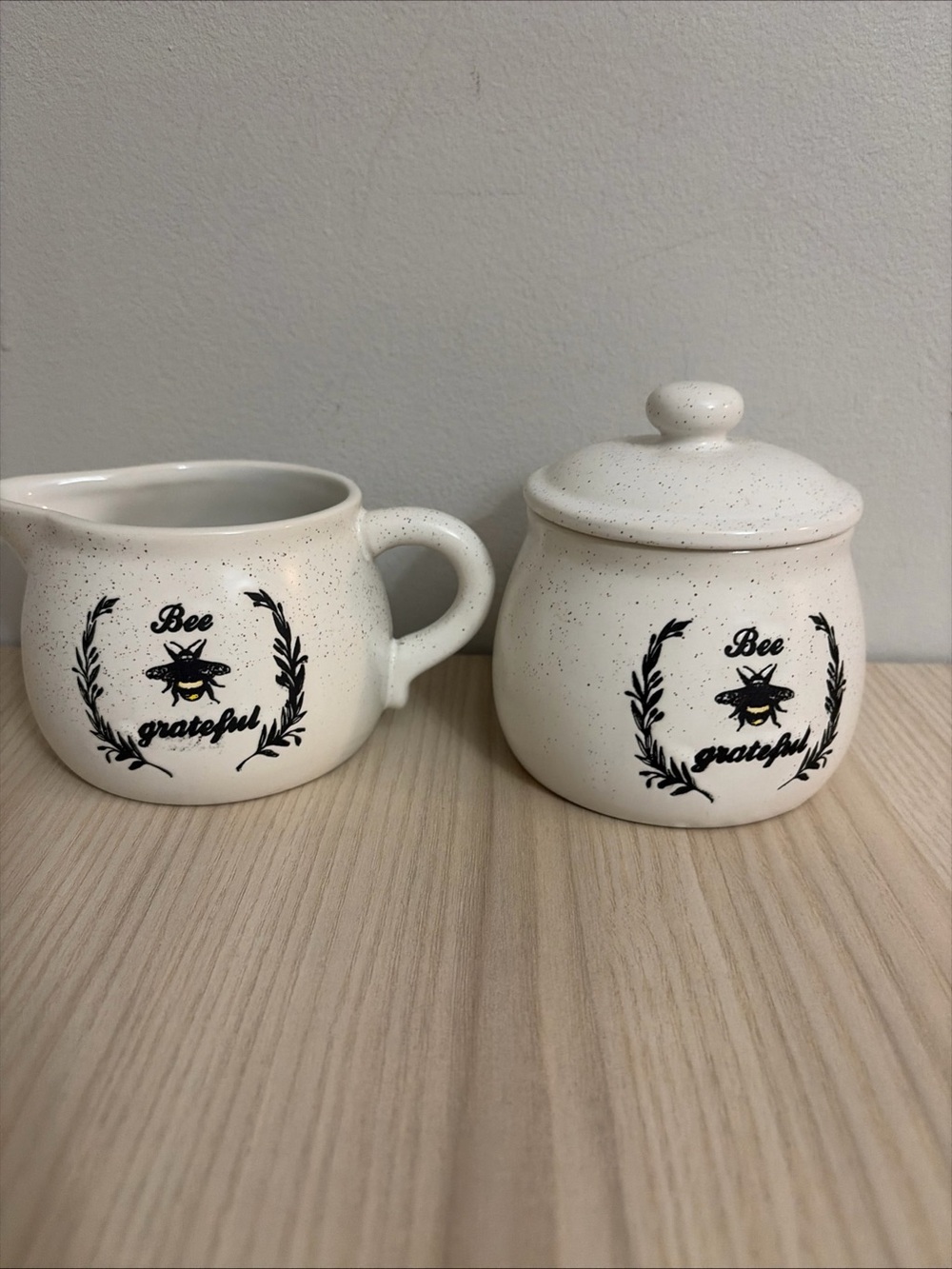Bee Collection Grateful Speckled Ceramic Creamer & Sugar Set